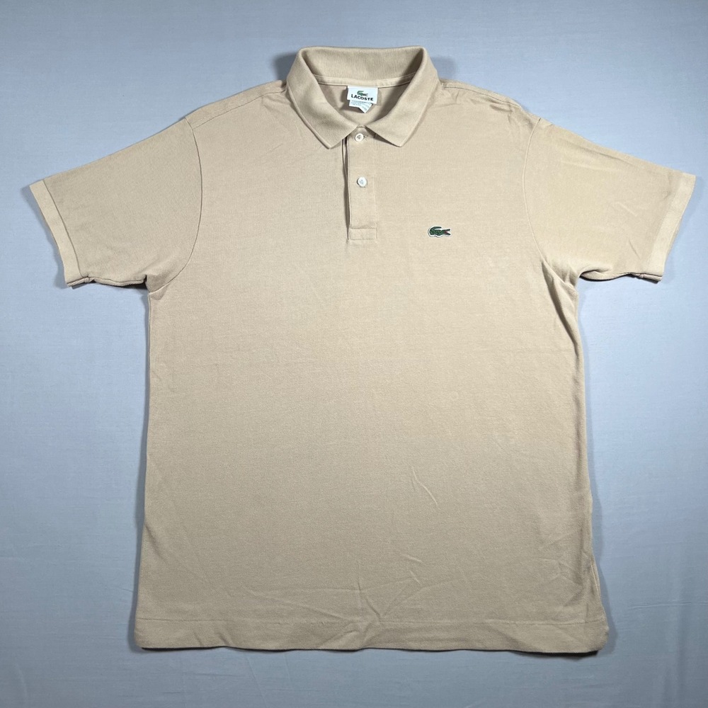 Lacoste Mens Tan Beige Cotton Pique Short Sleeve Polo Shirt Logo Size 6 XL